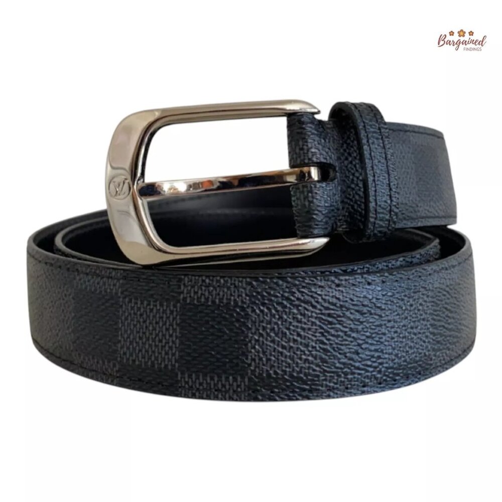Authentic Louis Vuitton Canvas Leather Damier Graphite Ellipse Buckle Belt 90/36